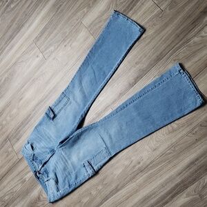 Indigo Fusion Denim High Waist Flared Cargo Stretch Blue Jeans Women's Size 8 🔆